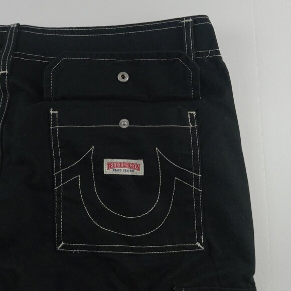 True Religion Cargo Pants Men's Size 34 Jet Black Relaxed Fit Flap Pockets - Picture 6 of 9